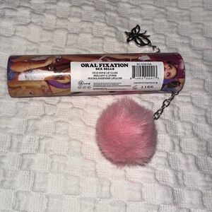 Pink Pom Pom Keychain with Lip Gloss